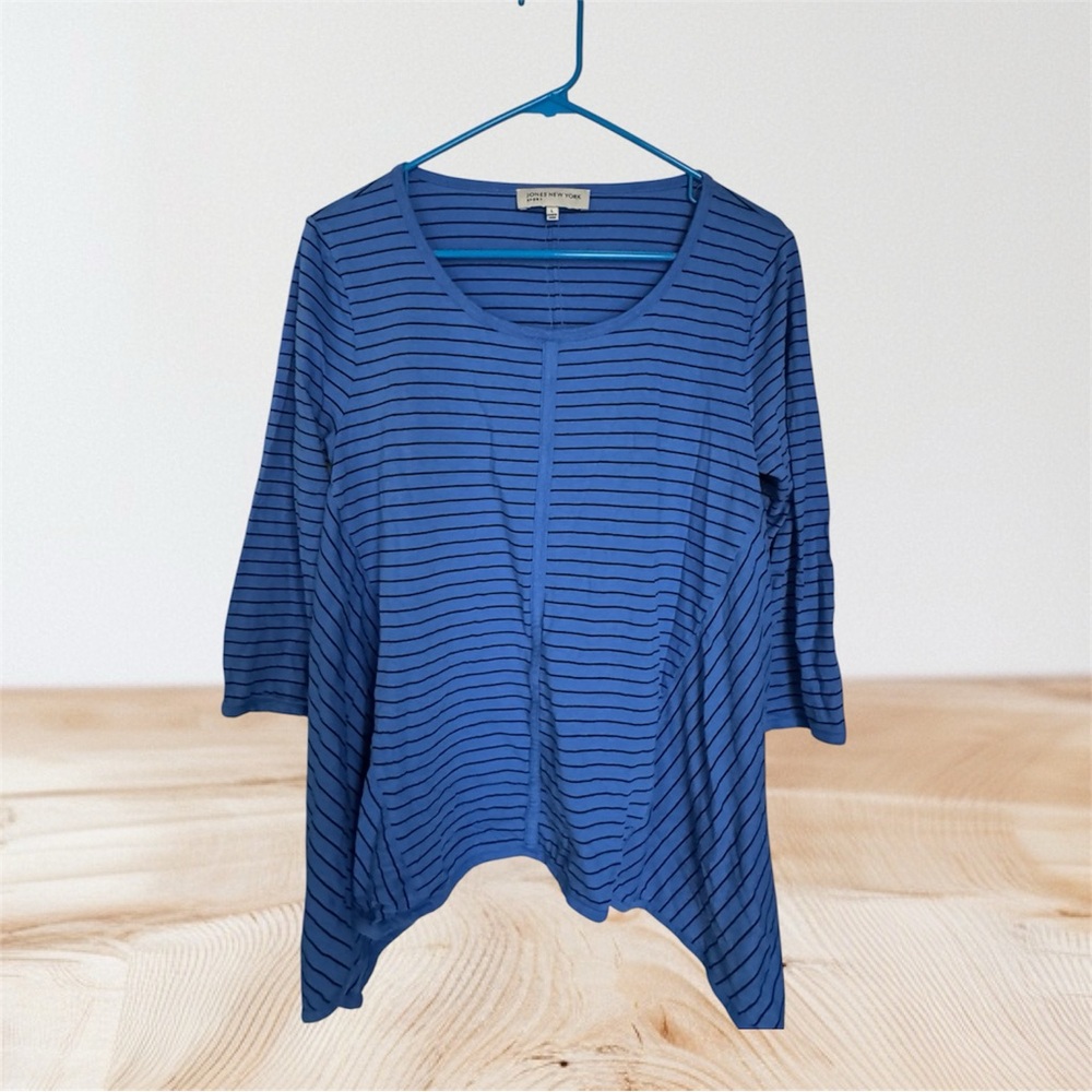 Jones New York Blue Striped Long Sleeve Top